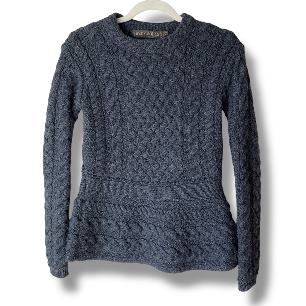 Inis Crafts Cable Knit Peplum Hem Sweater in
Charcoal Grey Size S (Runs Small)